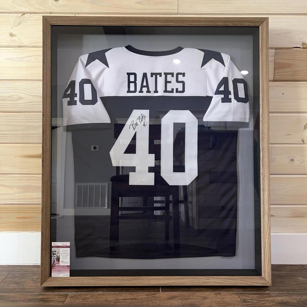 Framed Bill Bates signed Navy Pro Style Dallas Cowboys Football Jersey JSA‎